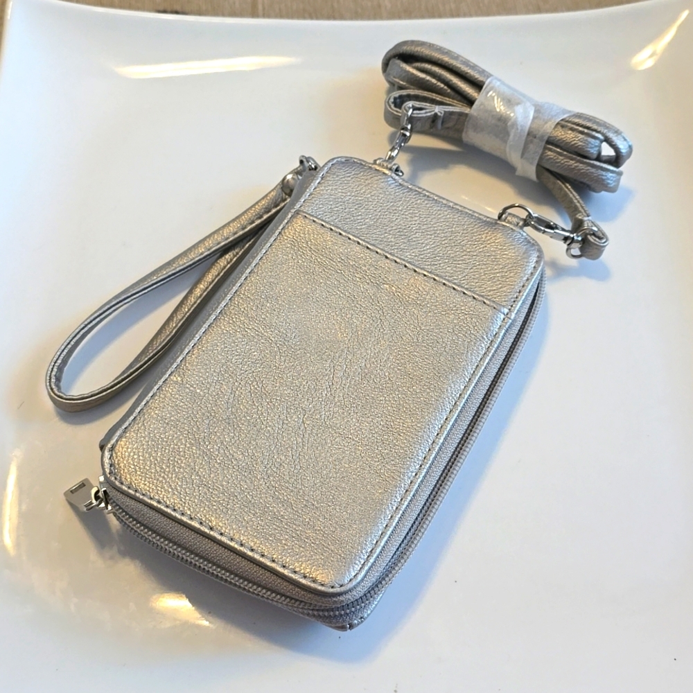 Silver Wallet on a String Crossbody Bag